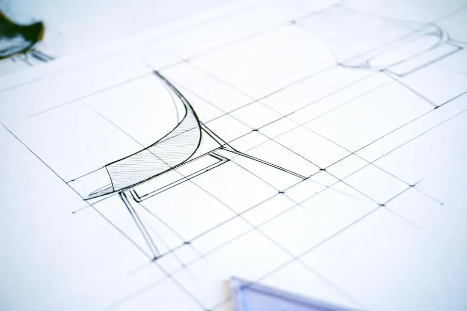 Fine architectural line drawing on a technical sheet