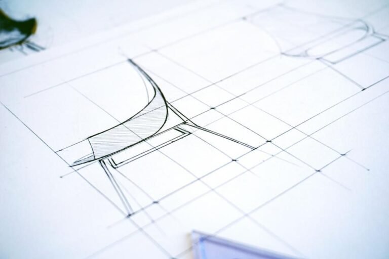 Architectural line drawing on drafting paper