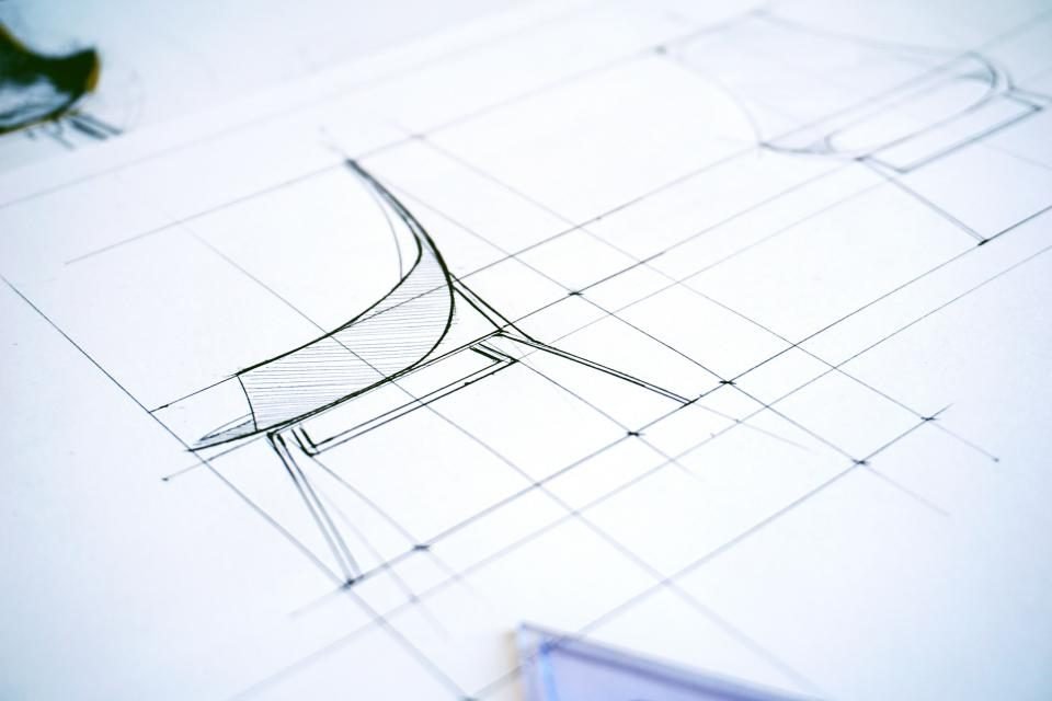Architectural line drawing on drafting paper